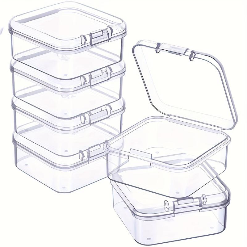 6pcs Clear Plastic Square Box 4 1.77inch Storage Case Hinged Cover