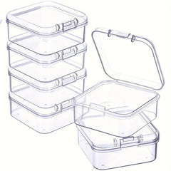 6pcs Clear Plastic Square Box 4 1.77inch Storage Case Hinged Cover