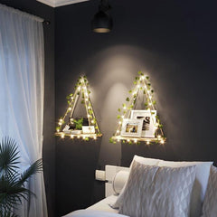 Boho Woven Hanging Shelves with Artificial Ivy Light