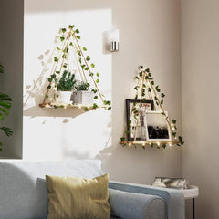 Boho Woven Hanging Shelves with Artificial Ivy Light