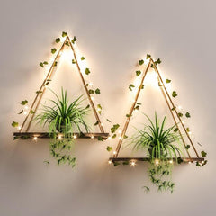 Boho Woven Hanging Shelves with Artificial Ivy Light
