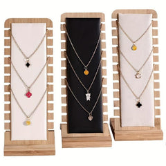 Wooden Necklace Holder Organizer Rack 12 Bit Portable Desktop Storage Display