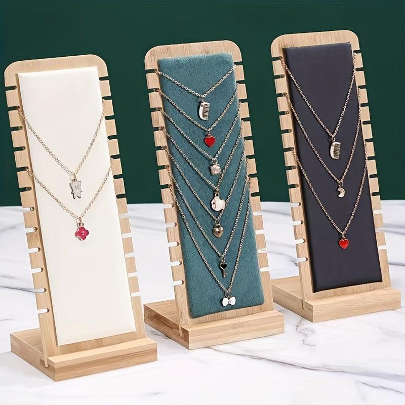 Wooden Necklace Holder Organizer Rack 12 Bit Portable Desktop Storage Display