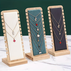 Wooden Necklace Holder Organizer Rack 12 Bit Portable Desktop Storage Display