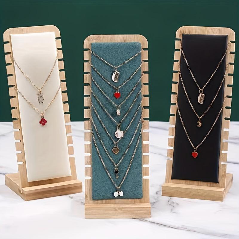 Wooden Necklace Holder Organizer Rack 12 Bit Portable Desktop Storage Display