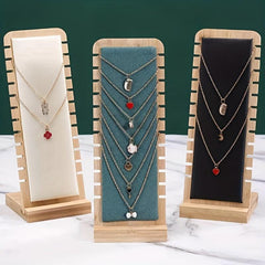 Wooden Necklace Holder Organizer Rack 12 Bit Portable Desktop Storage Display