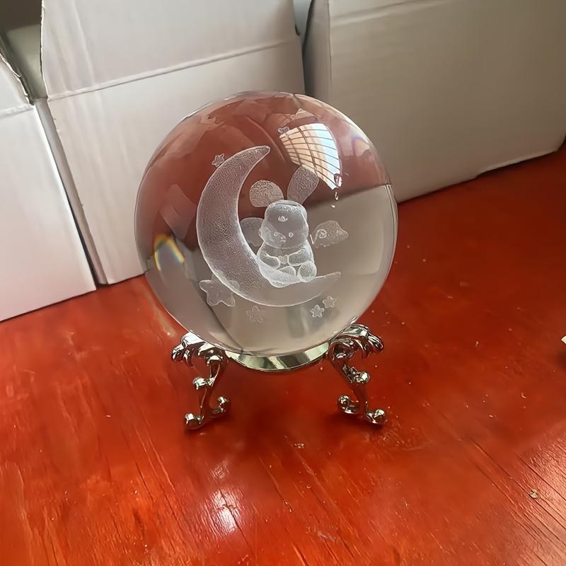 3D Crystal Ball Decorative Glass 60mm Moon & Fairy Engraved Quartz Sphere