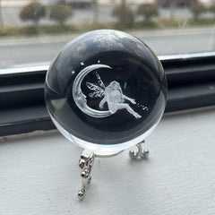 3D Crystal Ball Decorative Glass 60mm Moon & Fairy Engraved Quartz Sphere
