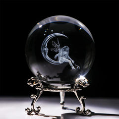 3D Crystal Ball Decorative Glass 60mm Moon & Fairy Engraved Quartz Sphere