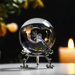 3D Crystal Ball Decorative Glass 60mm Moon & Fairy Engraved Quartz Sphere