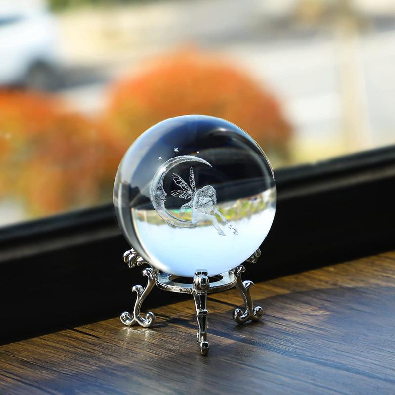 3D Crystal Ball Decorative Glass 60mm Moon & Fairy Engraved Quartz Sphere