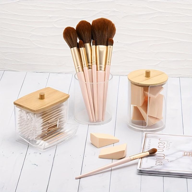 3pcs Bathroom Organizer Set Swab Holder Storage Clear Lids Swabs Dispenser Jar