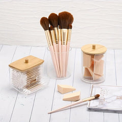 3pcs Bathroom Organizer Set Swab Holder Storage Clear Lids Swabs Dispenser Jar