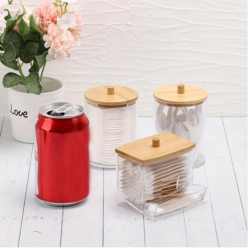 3pcs Bathroom Organizer Set Swab Holder Storage Clear Lids Swabs Dispenser Jar