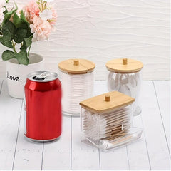3pcs Bathroom Organizer Set Swab Holder Storage Clear Lids Swabs Dispenser Jar