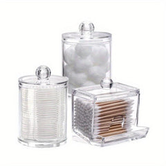 3pcs Bathroom Organizer Set Swab Holder Storage Clear Lids Swabs Dispenser Jar