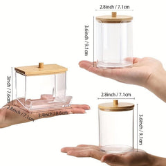 3pcs Bathroom Organizer Set Swab Holder Storage Clear Lids Swabs Dispenser Jar