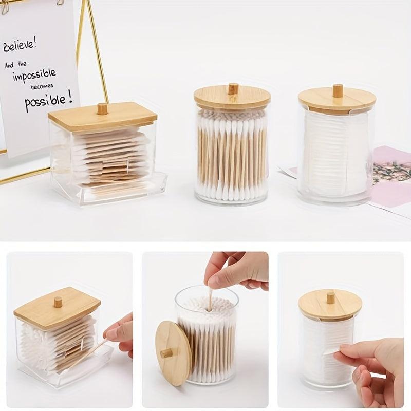 3pcs Bathroom Organizer Set Swab Holder Storage Clear Lids Swabs Dispenser Jar