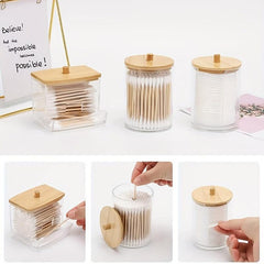 3pcs Bathroom Organizer Set Swab Holder Storage Clear Lids Swabs Dispenser Jar