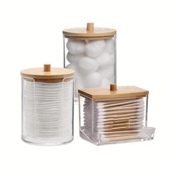 3pcs Bathroom Organizer Set Swab Holder Storage Clear Lids Swabs Dispenser Jar