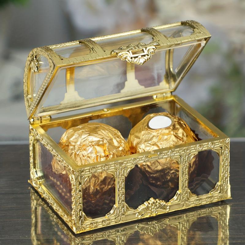 Vintage Gold Treasure Chest Jewelry Box for Weddings and Candy