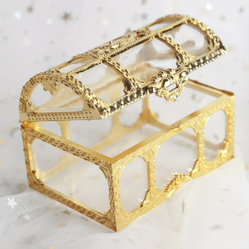 Vintage Gold Treasure Chest Jewelry Box for Weddings and Candy