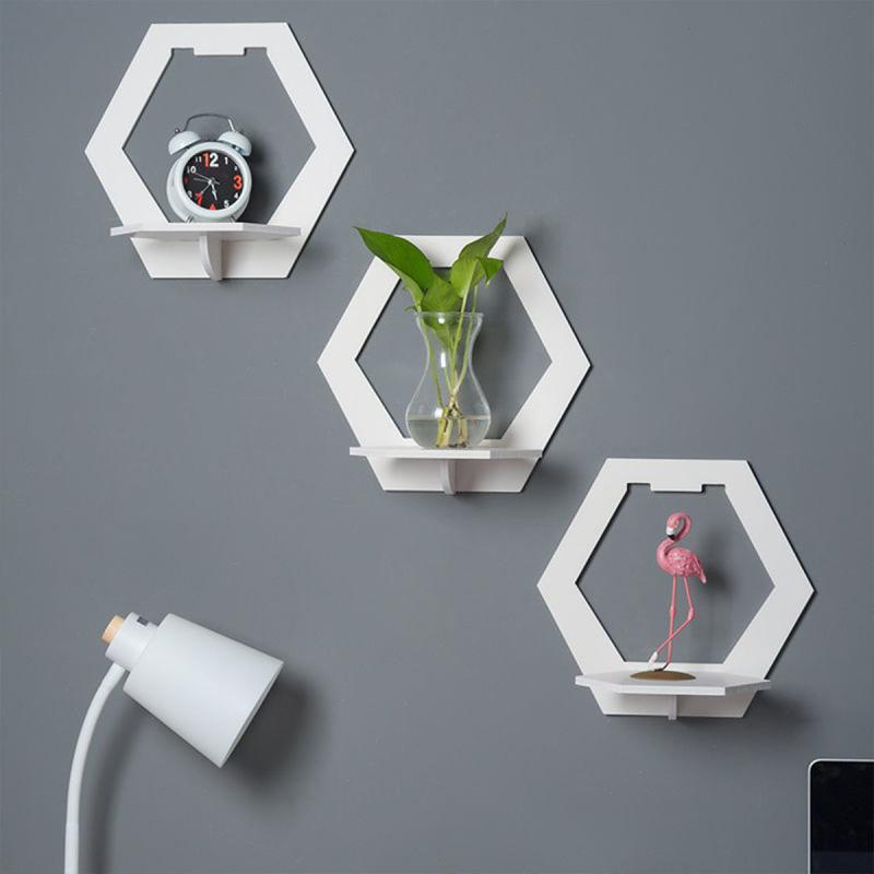 Hexagon Wall Shelf Bedside Wall Display Stand Flower Pot Holder