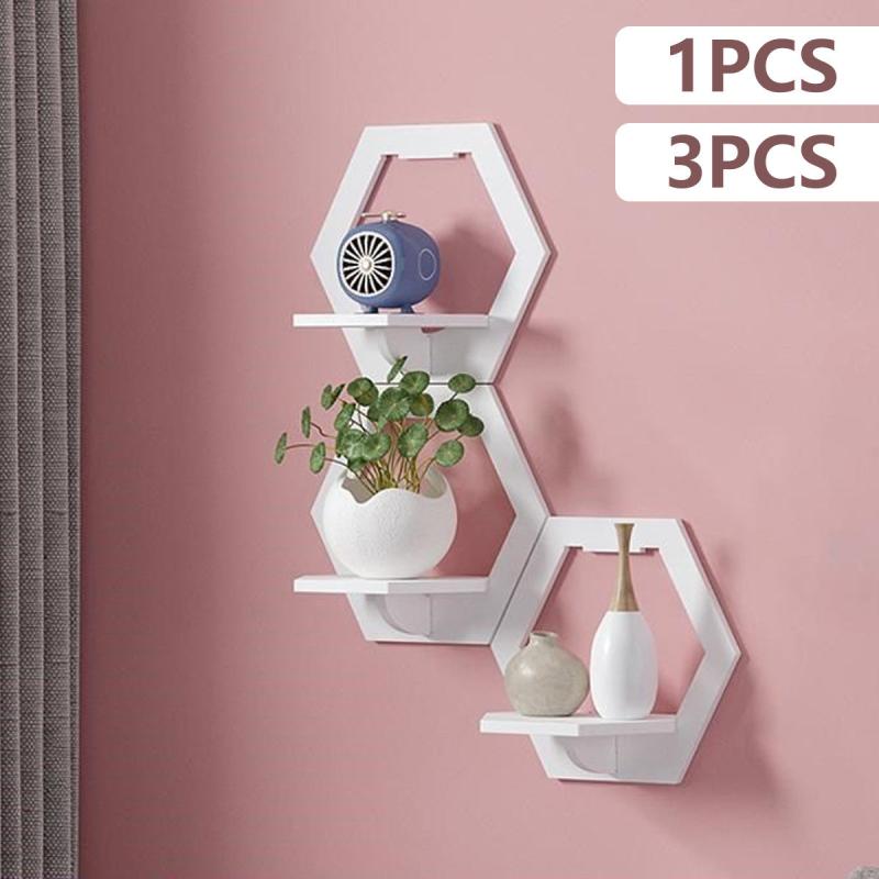 Hexagon Wall Shelf Bedside Wall Display Stand Flower Pot Holder