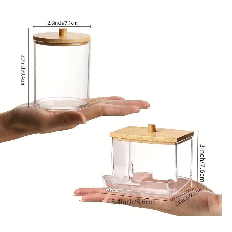 Swabs Holder Container With Wood Lids 10 OZ 7 OZ