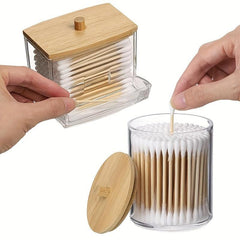 Swabs Holder Container With Wood Lids 10 OZ 7 OZ