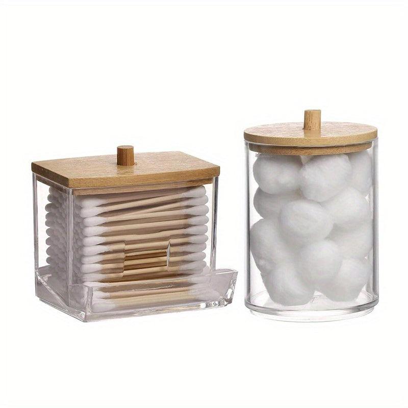 Swabs Holder Container With Wood Lids 10 OZ 7 OZ
