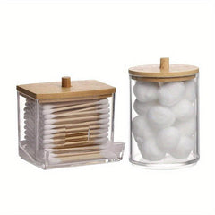 Swabs Holder Container With Wood Lids 10 OZ 7 OZ