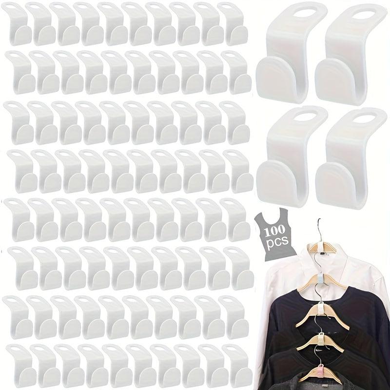 100pcs Plastic Clothes Hanger Connector Hooks - Space Saving Storage