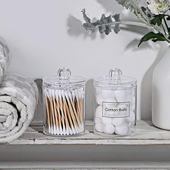 10 oz Clear Plastic Apothecary Jar Set for Bathroom Storage with Q Tip Holder