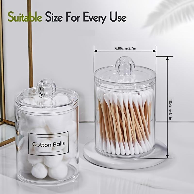 10 oz Clear Plastic Apothecary Jar Set for Bathroom Storage with Q Tip Holder