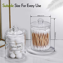 10 oz Clear Plastic Apothecary Jar Set for Bathroom Storage with Q Tip Holder