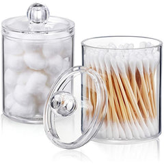 10 oz Clear Plastic Apothecary Jar Set for Bathroom Storage with Q Tip Holder