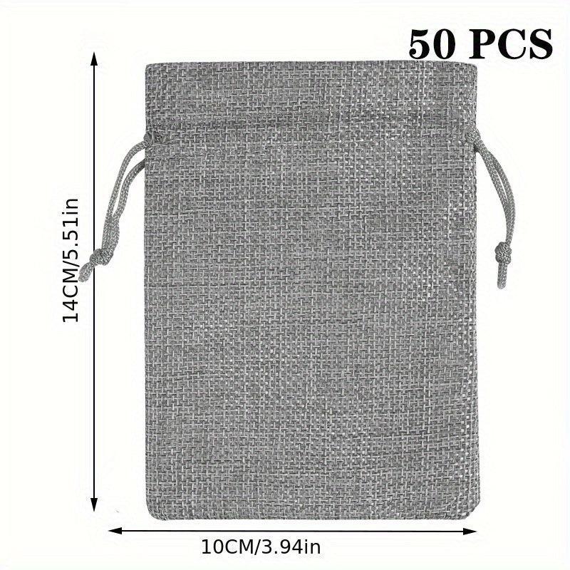50pcs Burlap Jewelry Bags w/ Drawstring for Gift Storage & DIY Crafts