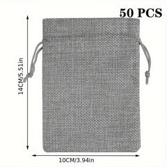 50pcs Burlap Jewelry Bags w/ Drawstring for Gift Storage & DIY Crafts