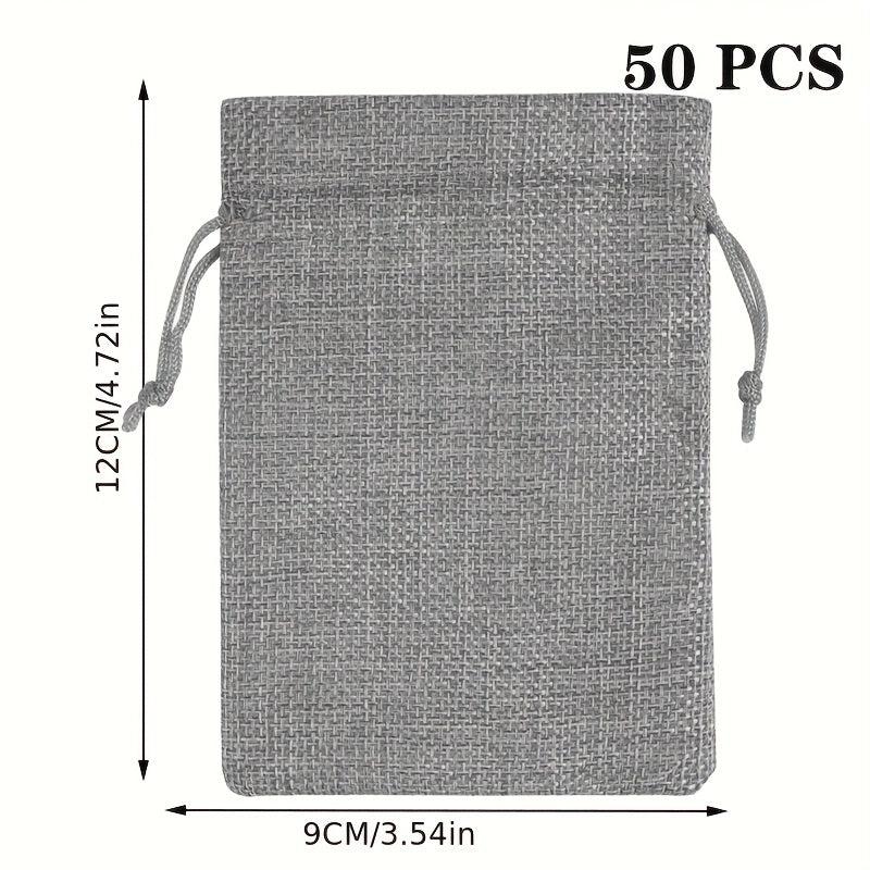 50pcs Burlap Jewelry Bags w/ Drawstring for Gift Storage & DIY Crafts
