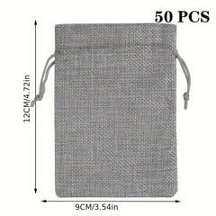 50pcs Burlap Jewelry Bags w/ Drawstring for Gift Storage & DIY Crafts