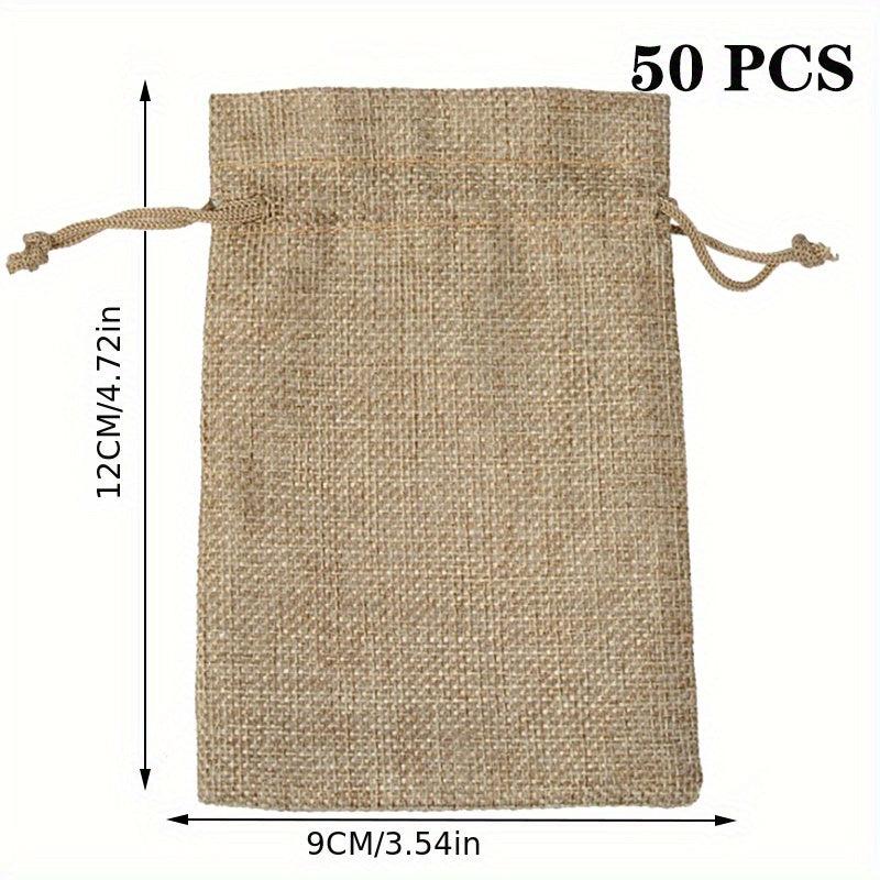 50pcs Burlap Jewelry Bags w/ Drawstring for Gift Storage & DIY Crafts