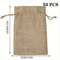 50pcs Burlap Jewelry Bags w/ Drawstring for Gift Storage & DIY Crafts
