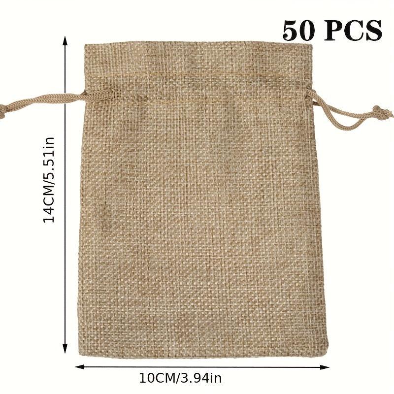 50pcs Burlap Jewelry Bags w/ Drawstring for Gift Storage & DIY Crafts