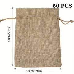 50pcs Burlap Jewelry Bags w/ Drawstring for Gift Storage & DIY Crafts