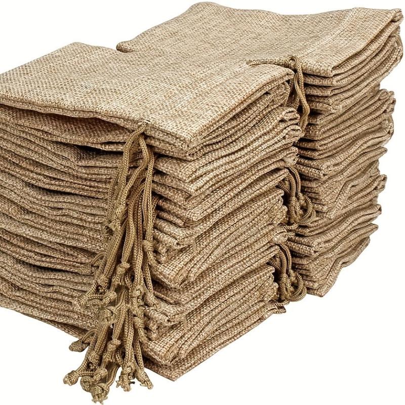 50pcs Burlap Jewelry Bags w/ Drawstring for Gift Storage & DIY Crafts