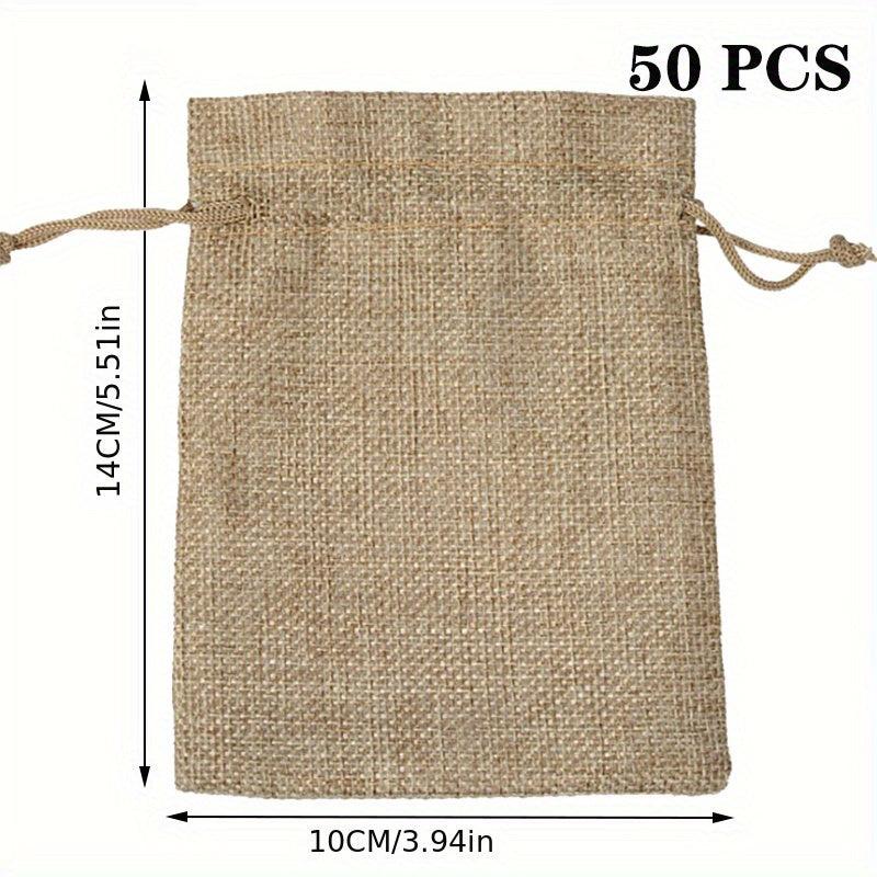 50pcs Burlap Jewelry Bags w/ Drawstring for Gift Storage & DIY Crafts