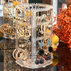 Rotating Jewelry Display Rack Earring Storage Holder Dustproof Portable Box