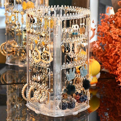 Rotating Jewelry Display Rack Earring Storage Holder Dustproof Portable Box