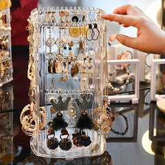 Rotating Jewelry Display Rack Earring Storage Holder Dustproof Portable Box
